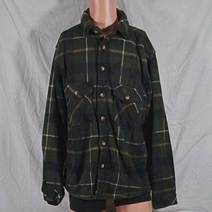 Men's Victory Outfitters Sherpa-Lined Fleece Shirt Jacket - Olive Plaid - L -